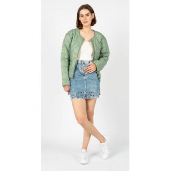 Fusta mini din denim cu anouri - Azur - 34