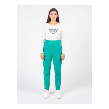 Pantaloni cu talie inalta si croiala conica - Verde - 38