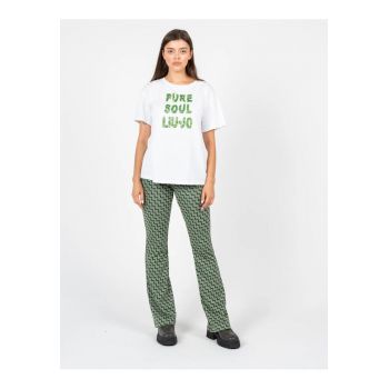Pantaloni evazati cu imprimeu geometric - Verde - 36