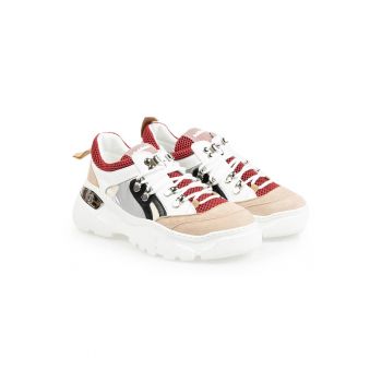 Pantofi sport cu design colorblock si garnituri de piele -