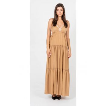 Rochie maxi cu decolteu in V - Bej - 38