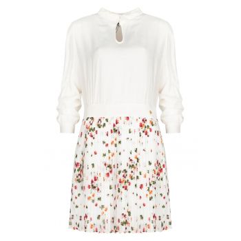 Rochie plisata cu imprimeu floral - Alb - 38