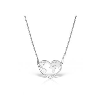 Colier Argint 925 placat cu rodiu cu pandantiv heart world map