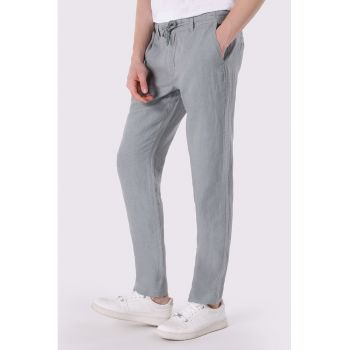 Pantaloni de in cu talie medie si snur