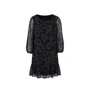 Rochie cu imprimeu floral si cu maneci semi-transparente - Negru