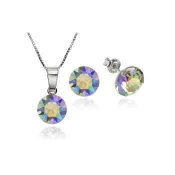 Set Argint 925 placat cu rodiu cu cristale Swarovski® Xirius 8mm + Lant