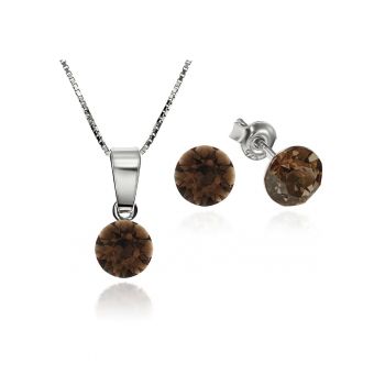 Set Argint 925 placat cu rodiu cu cristale Swarovski® Xirius Somoked Topaz 6mm Surub + Lant