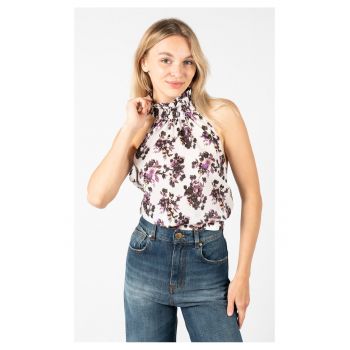 Top cu decolteu american si imprimeu floral -