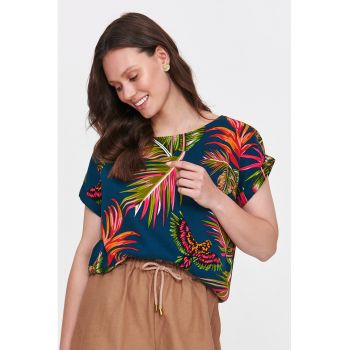 Bluza cu maneci scurte si model tropical