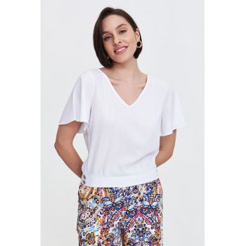 Bluza uni cu decolteu in V si aspect texturat