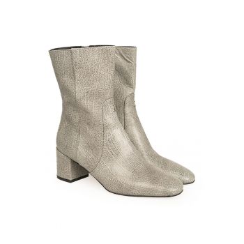 Botine din piele naturala cu varf patrat -