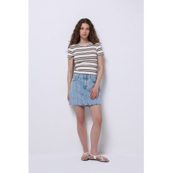 Fusta scurta din denim cu terminatie nefinisata