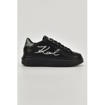 Pantofi sport din piele cu aplicatie logo metalica