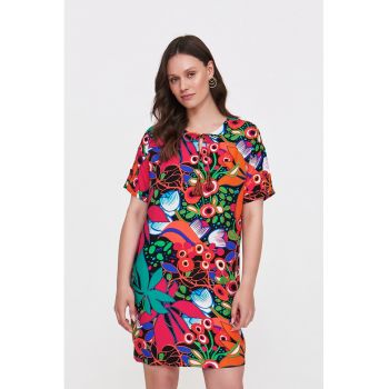 Rochie cu decolteu la baza gatului si imprimeu floral