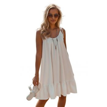 Rochie midi  bumbac - cu bretele legate - ecru -