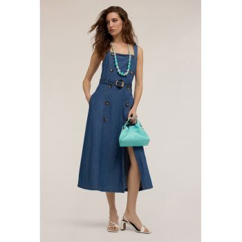 Rochie midi din denim cu slit lateral