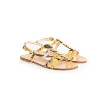 Sandale din piele cu detalii geometrice metalice -