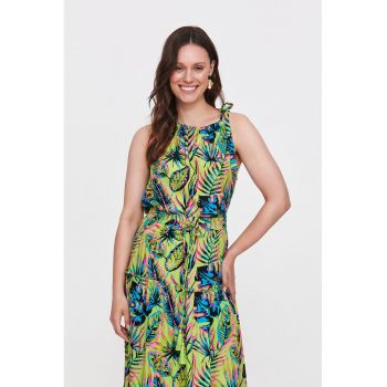 Top cu model floral si bretele cu insertii elastice