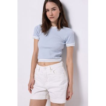 Tricou crop cu aspect striat