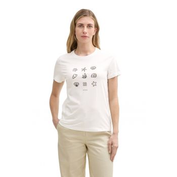 Tricou cu imprimeu si decolteu la baza gatului