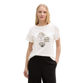 Tricou de bumbac cu decolteu la baza gatului