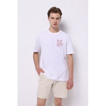 Tricou din bumbac cu imprimeu grafic si text