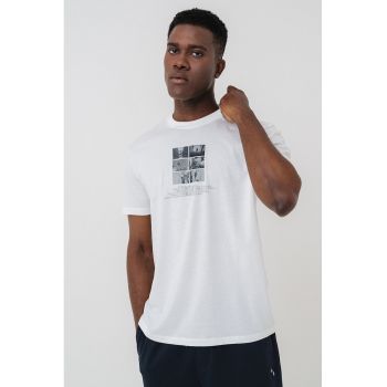 Tricou din bumbac cu imprimeu logo si foto