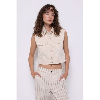 Vesta crop din denim cu nasturi