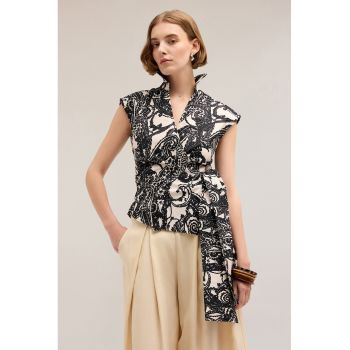 Bluza din amestec de bumbac cu decolteu in V