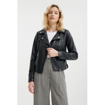 Jacheta biker cu buzunare cu fermoar