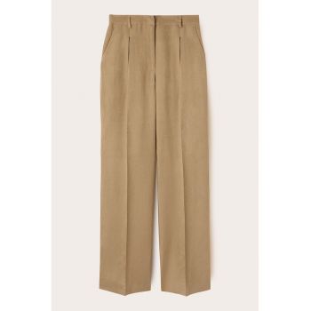 Pantaloni din amestec de in cu talie inalta