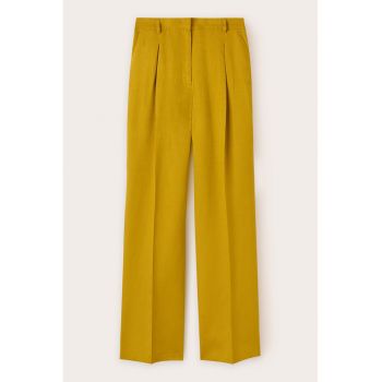 Pantaloni din amestec de in cu talie inalta