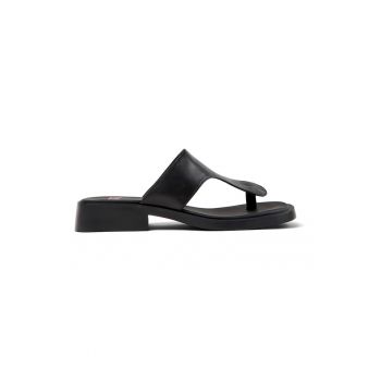 Papuci flip-flop de piele cu toc masiv