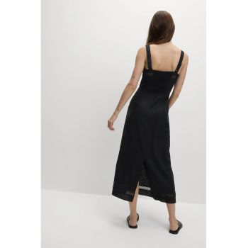 Rochie midi din amestec de in cu garnituri brodate