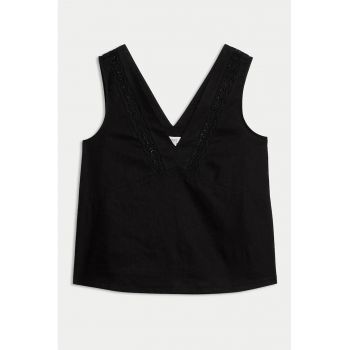 Top din amestec de in cu broderie