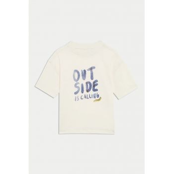 Tricou cu imprimeu text si maneci cazute