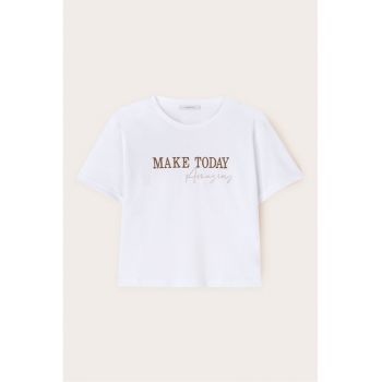Tricou din bumbac cu decolteu la baza gatului