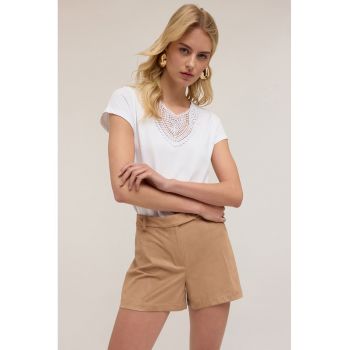Tricou din bumbac cu insertie crosetata