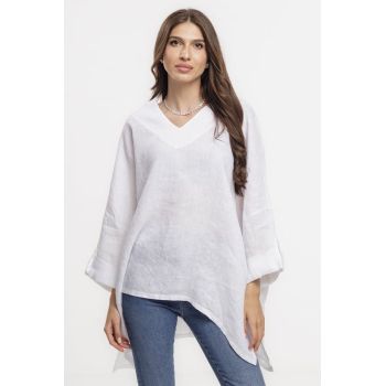 Bluza din in oversize,cu colturi si decolteu in V, alba