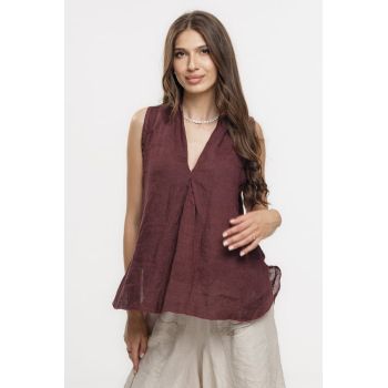 Bluza fara maneci din in cu decolteu si guler inalt, visiunie
