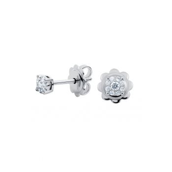 Cercei illusion - aur 18k - diamante naturale 0.13 ct -  Argintiu