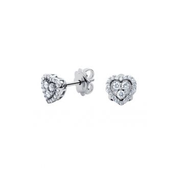 Cercei in forma de inimia - aur 18k - diamante naturale 0.31 ct -  Argintiu