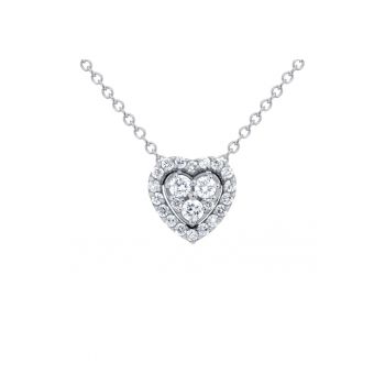 Colier cu pandantiv inima -  aur 18k - diamante naturale 0.18 ct - argintiu - 39x3cm