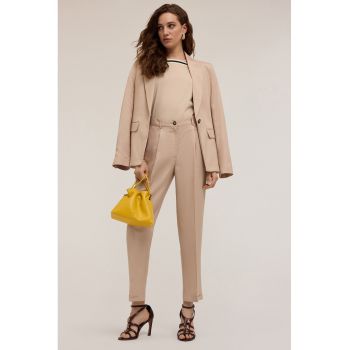 Pantaloni drepti cu talie inalta si pensa