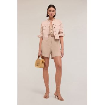 Pantaloni scurti din amestec de in cu buzunare
