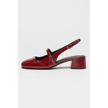 Pantofi de piele cu toc si varf patrat