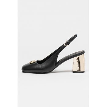 Pantofi slingback de piele cu toc masiv