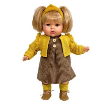Papusa Nines D Onil, Tita, cu parul blond, cu haine de toamna, cu miros de vanilie, 45 cm