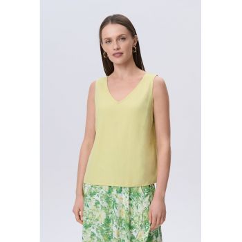 Bluza fara maneci din amestec de in cu decolteu in V