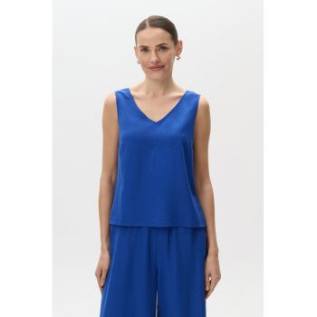 Bluza fara maneci din amestec de in cu decolteu in V